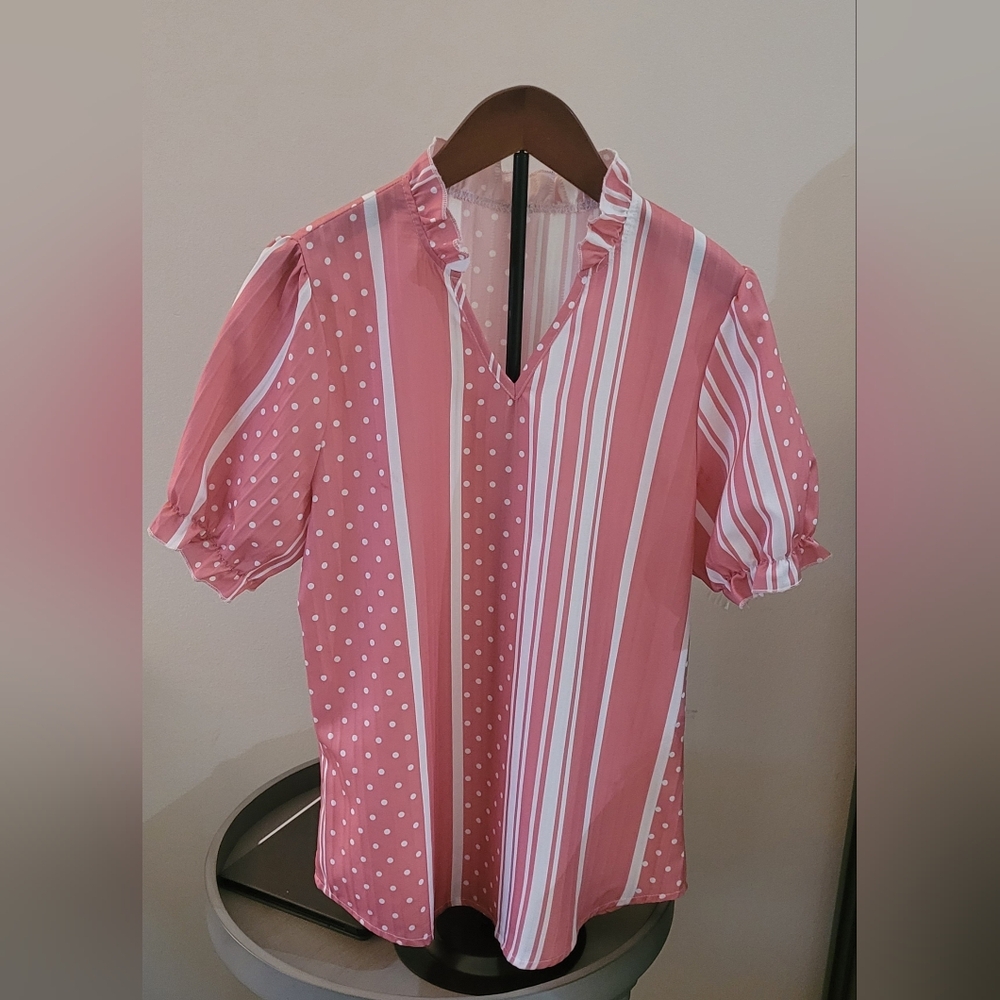 Pink Striped and Polka Dot Blouse